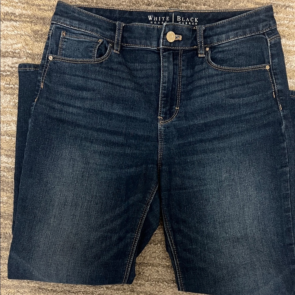 White House Black Market Dark Indigo Cropped Button-Hem Jeans - Picture 2 of 6